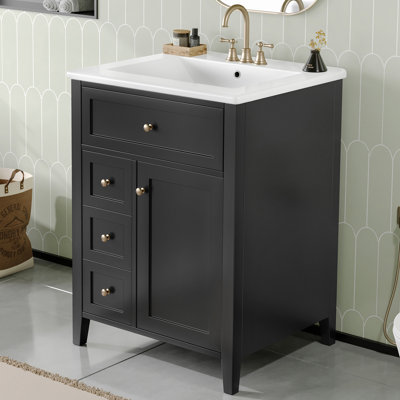 Meuble-lavabo simple 24 po avec comptoir en céramique 24 po