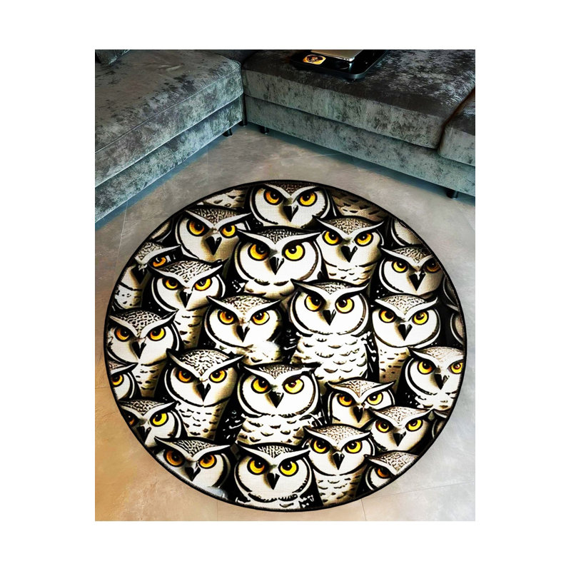 Tapis rond lavable à motif de hiboux, Sous-tapis rond 3 pi 11 po inclus