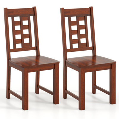 Wooden Dining Chairs Set of 2 Kitchen Chair with Solid Rubber Wood Frame