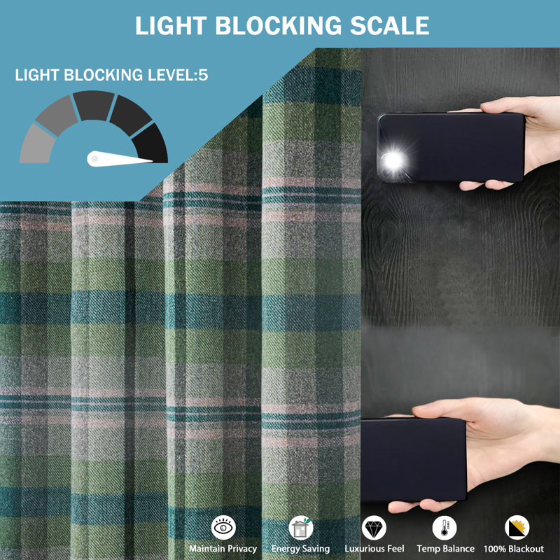 Blackout Curtain Panel Pair, Green, Width 168 x Drop 183 cm