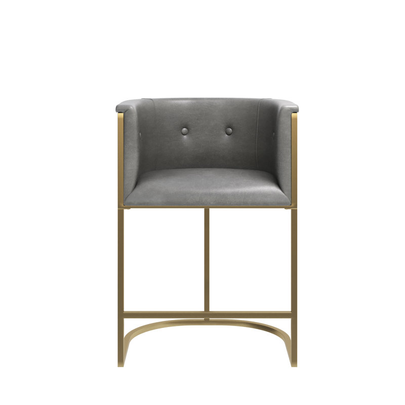 Manhattan 26in. Counter Stool – Tobacco Brown Faux Leather with Brass-Finish Base, Gray, Counter Stool (26" Seat Height)