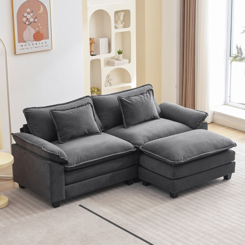Canapé modulaire avec repose-pieds de 86 po Arale, Velours gris Arale