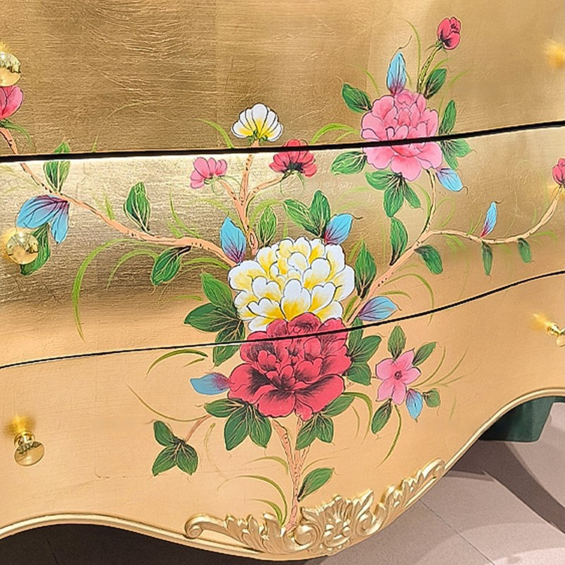 Armoire à trois tiroirs en feuille d'or peinte à la main