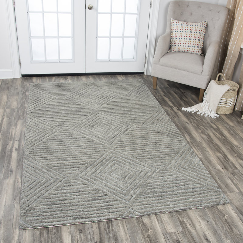 Tapis gris en laine touffeté à la main Rhudy, Rectangle de 5 pi x 8 pi