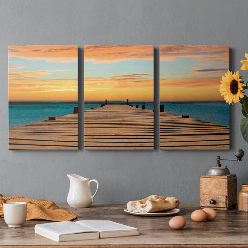 Aruba Sundown - Toile tendue avec châssis de qualité supérieure - Prêt à être accroché, H 27 po x l 54 po x P 1 po