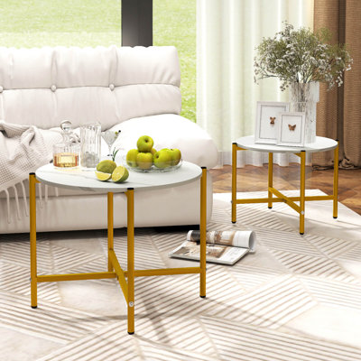 Round Coffee Table Set Of 2 21.5" & 25.5" Nesting Coffee Tables Circle End Table White