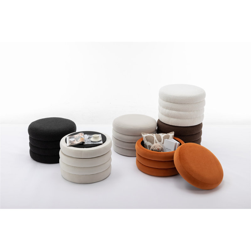 Repose-pieds rond avec repose-pieds en velours, Brun