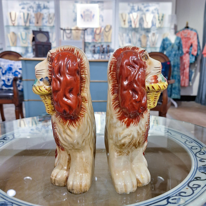 Porcelain Staffordshire Dog Figurines Pair, Orange