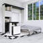 Lit escamotable double avec bureau, tablettes et armoires de rangement