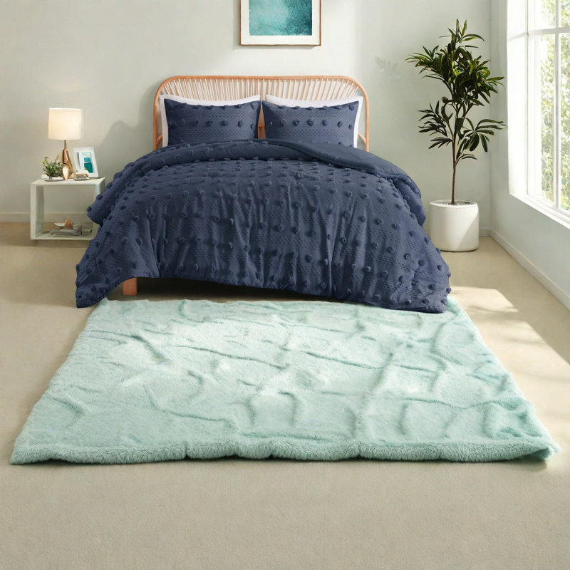 Ensemble de literie en jacquard élégant, polyester confort, bleu marine simple TG