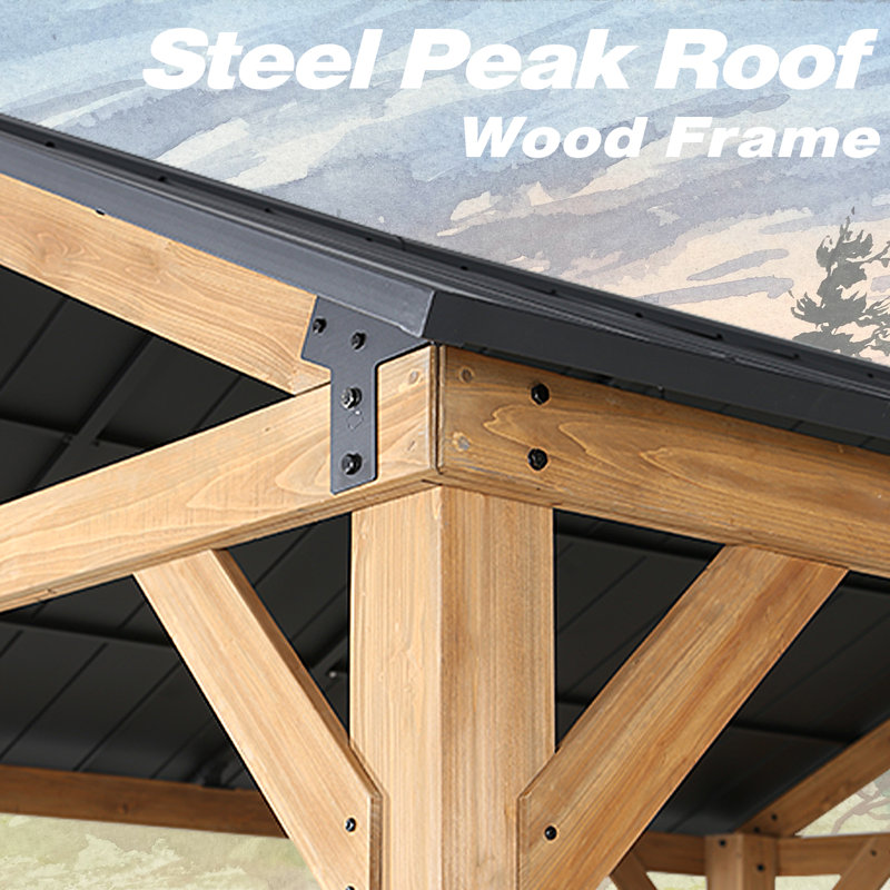 MeetLeisure 13 ft. x 11 ft. Cedar Wood and Black Steel Gazebo