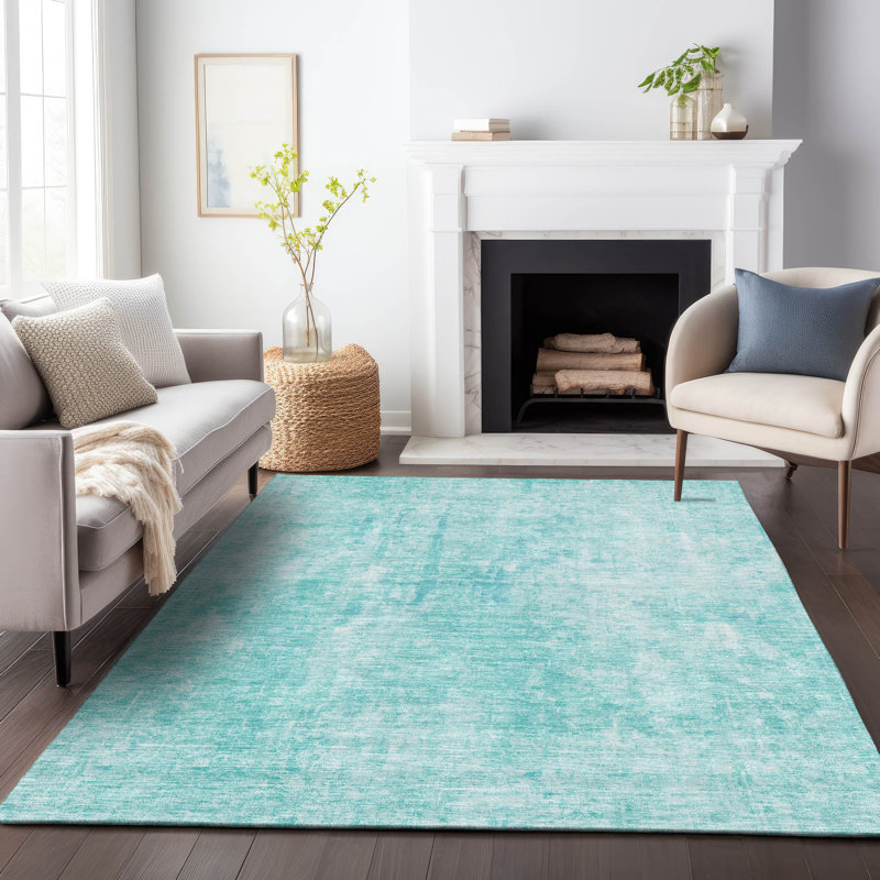 Premium Machine Washable Brittney Teal Rug, Rectangle 5' x 7'6"