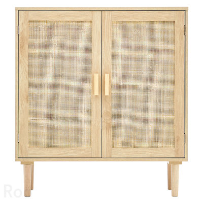 Armoire de rangement en rotin naturel 31,5 pouces avec 2 portes magnétiques et tablettes réglables Buffet pour vestibule, vestibule, salon ou cuisine