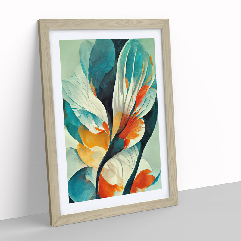Colourful Abstract Flowers No.5 - Framed Print, 64cm H x 46cm W x 2cm D, Oak