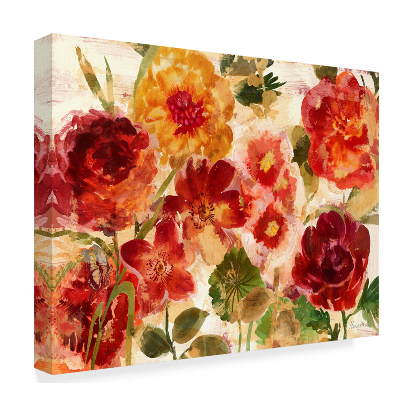 « summer jardin red », reproduction de peinture à l’acrylique sur toile tendue, H 14 po x l 19 po x P 2 po