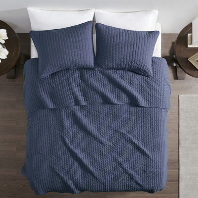 Navy King/ King Bedding - Reversible Quilt With Microfiber And Cotton Filled Chief Padding