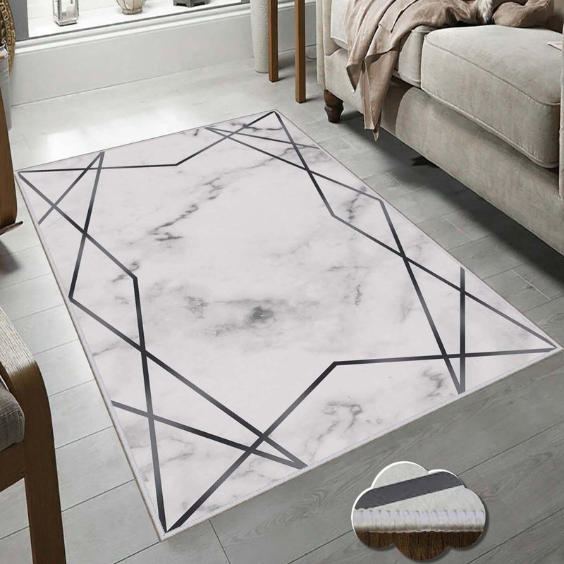 Tapis gris / noir en polyester tissé à la machine 1 pi 8 po x 2 pi 7 po Eringate