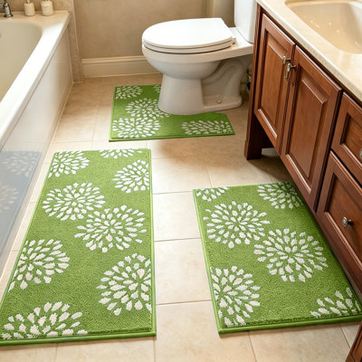 Bathroom Rugs Set 3 Piece, Soft Microfiber Bath Mats with Runner and U-Shaped Contour Toilet Rug, Non-Slip Absorbent Washable Set for Tub, Shower and Vanity