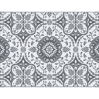 Reversible Patio Rug, 9' X 12', Waterproof Outdoor Carpet. Gray & White Floral For Camping, Picnic, Beach, Backyard. Portable With Carry Bag, Shock-Absorbing 12' Mat, Rug Backyard, Deck. Floral,