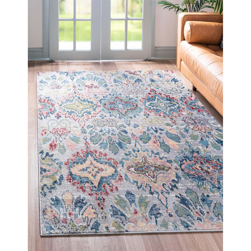 Geometric Indoor Rug, Rectangle 8' x 10', Gray