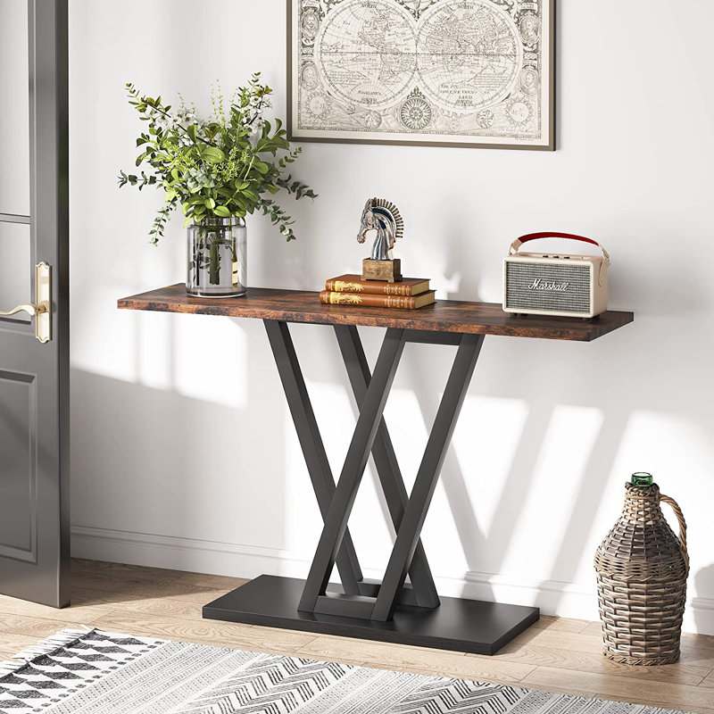 Igikpak 110cm Console Table, Rustic Brown, Black