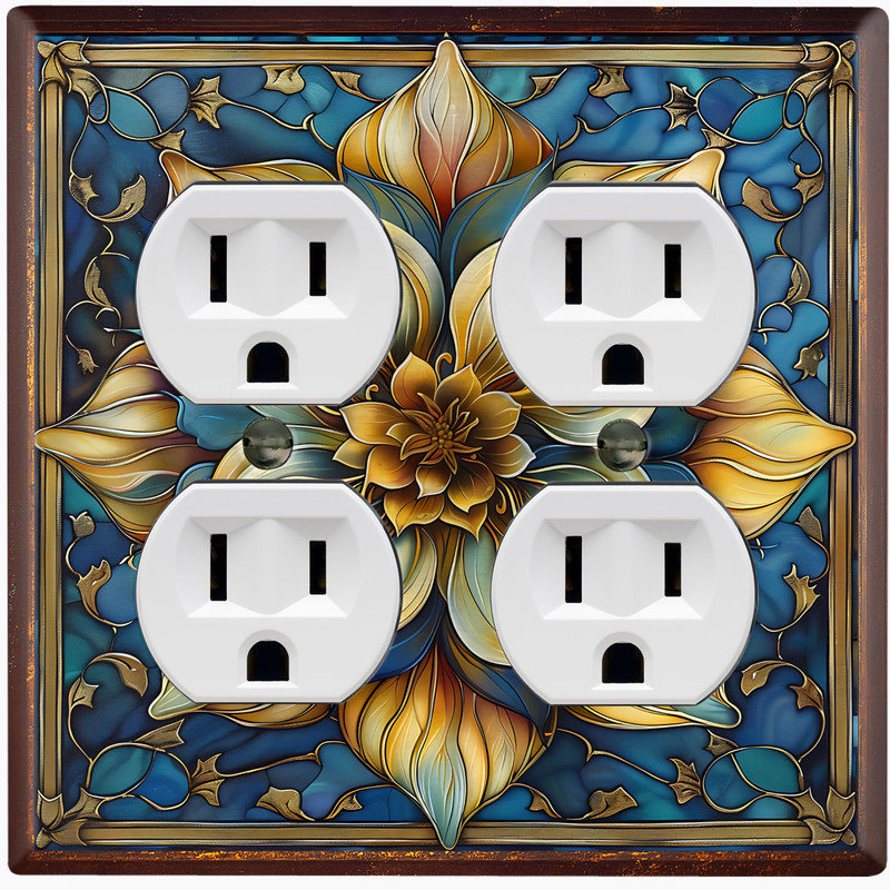 Couvercle de plaque d'interrupteur en métal; IMPRIMÉ US recto-verso 2 bandes - Vitrail fleur de lotus