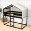 Lit superposé simple en bois en forme de maison avec tente-1956294827
