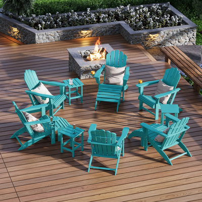 Ensemble de 12 chaises d'extérieur en poly Adirondack avec repose-pieds et table d'appoint