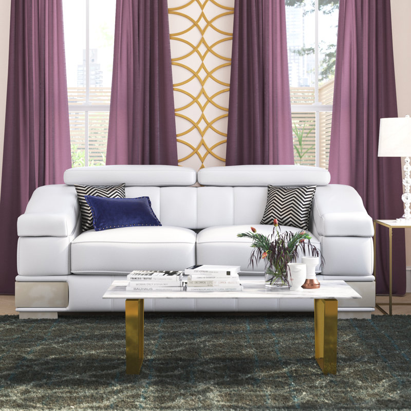 Aiela Top Grain Italian Leather Sofa, Light Gray Genuine Leather, 31" H x 92" W x 43" D