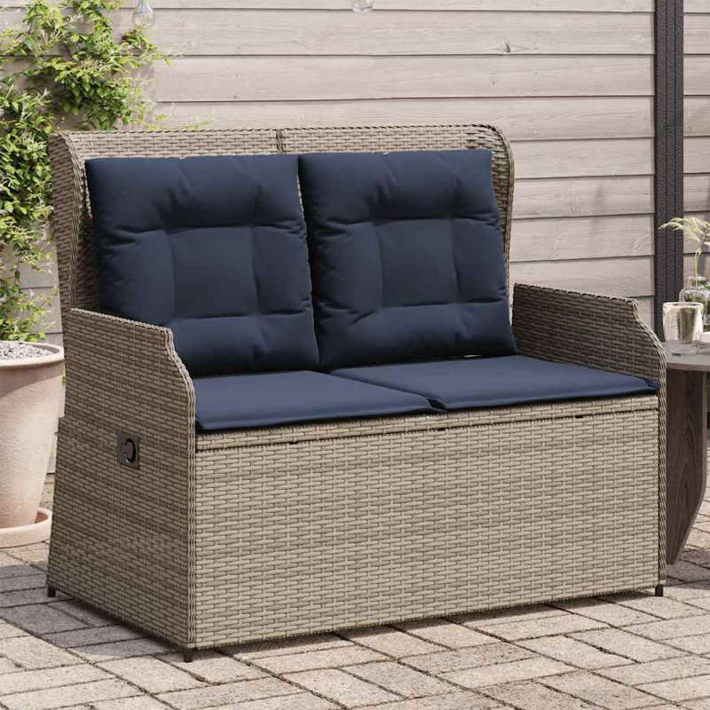 Banc de jardin vidaXL en poly rotin gris, Bleu / Gris pâle