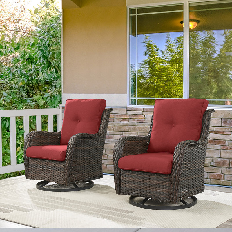 Fauteuils d'appoint en rotin avec coussins Bonia, Rouge, Brun