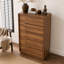 Modern Walnut Effect Tall Chest of Drawers, 5 Drawer Bedroom Storage Cabinet with Handleless Fronts, Contemporary Wooden Effect Chest for Bedroom, Living Room and Hallway, 110cm High
