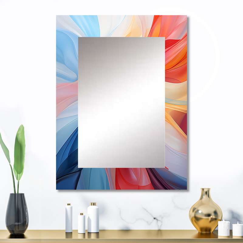 Labastide Blue Red Fractal Spiral II - Wind Turbines Decorative Wall Mirror, Industrial Mirror, Printed Metal Art, 32" x 24"