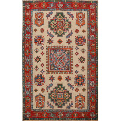Geometric Kazak Handmade Wool Accent Rug 3x4