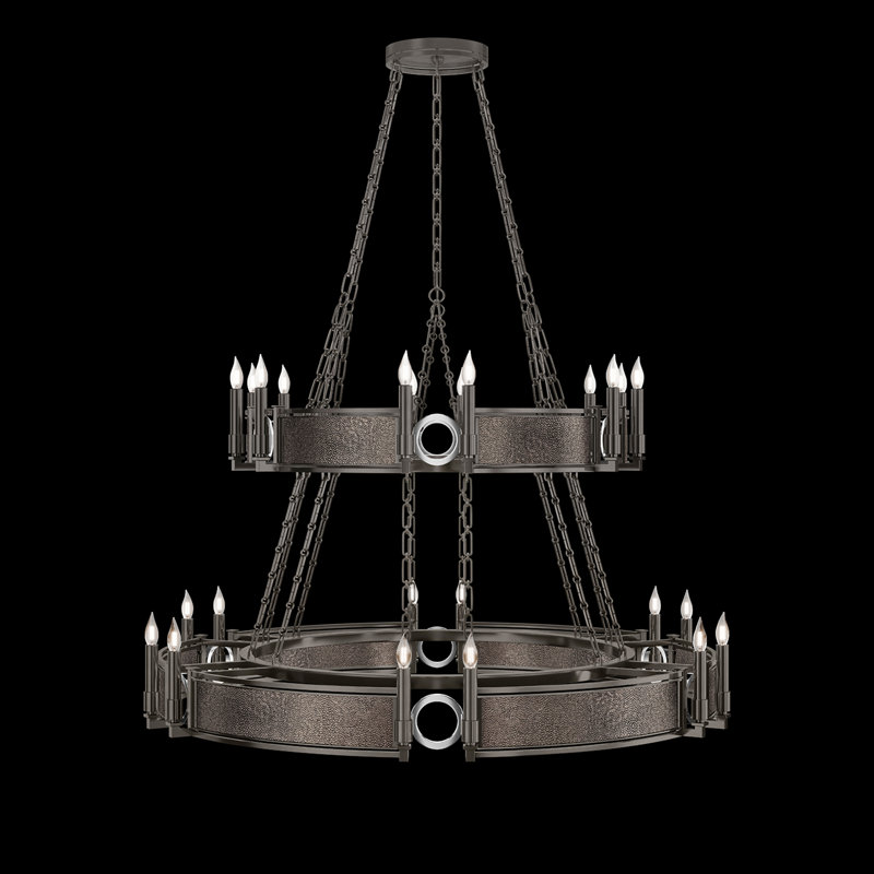 Lustre rond l 50 po Mirage, Galet / nickel / acier de minuit