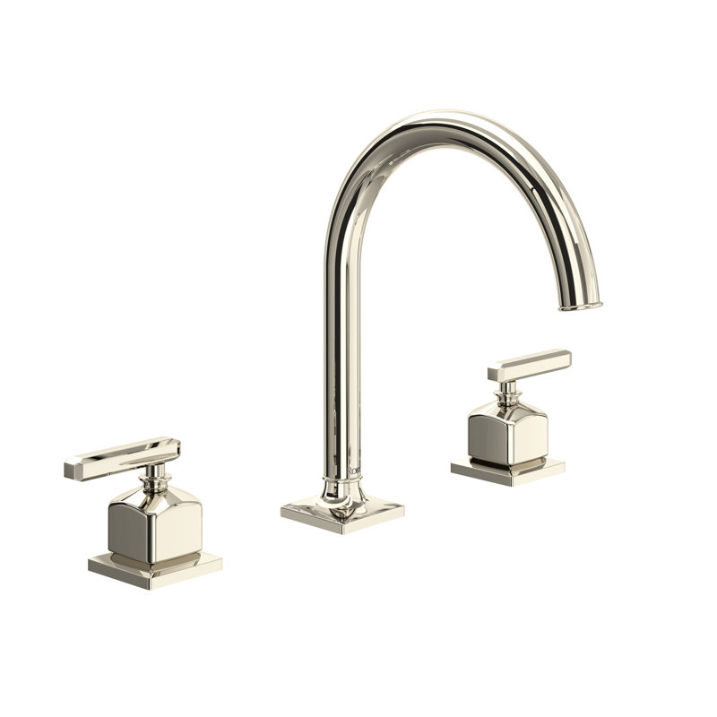 Apothecary Widespread Lavatory Faucet With C-Spout, Lever, Polished Nickel