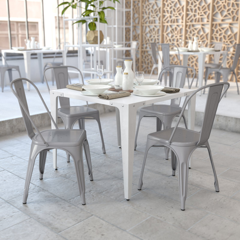 Commercial GradeMetal Indoor-Outdoor Stackable Chair, Silver