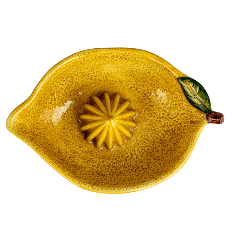 Yellow and Green Stoneware Lemon Shaped Citrus Juicer
