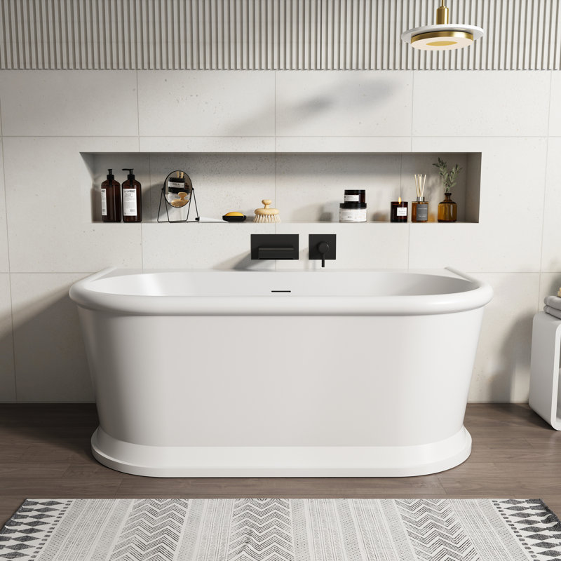 Baignoire autoportante de 59 po à surface solide avec trop-plein et bonde escamotable 59 po