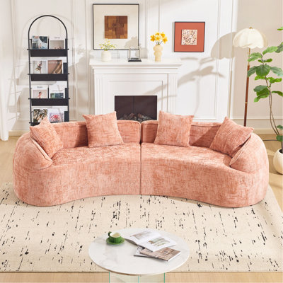 Canapé compressé courbé rose, design de style nordique créatif pour le salon, confortable, doux et adapté à de multiples cas de figure