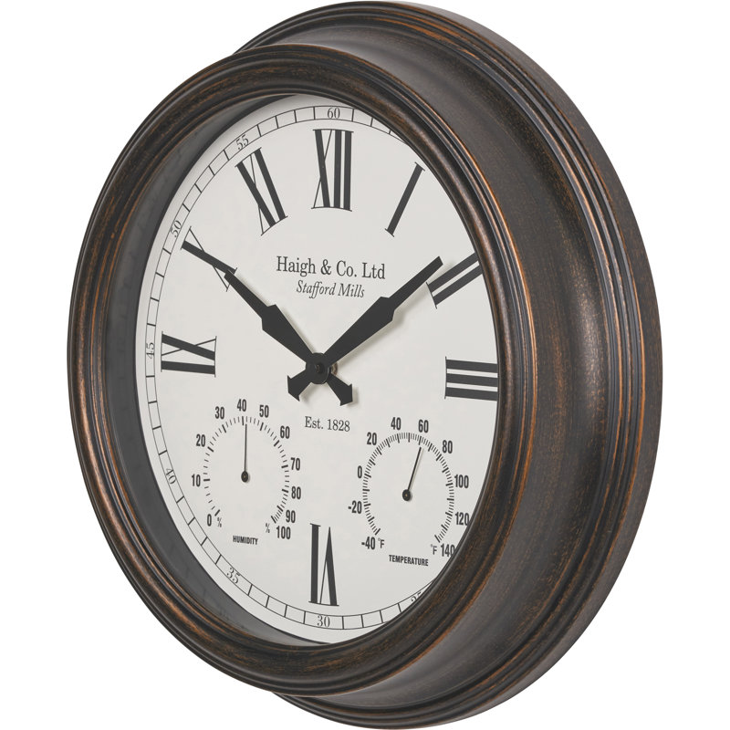 Metal Wall Clock, White/Bronze