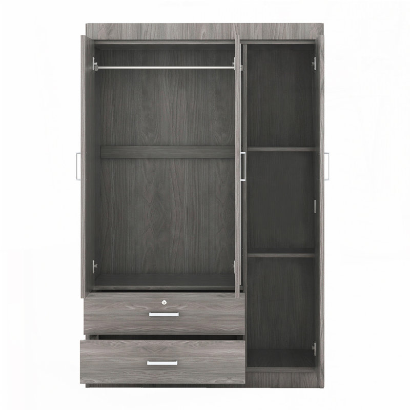 Armoire-penderie à 3 portes avec tablettes, Gris