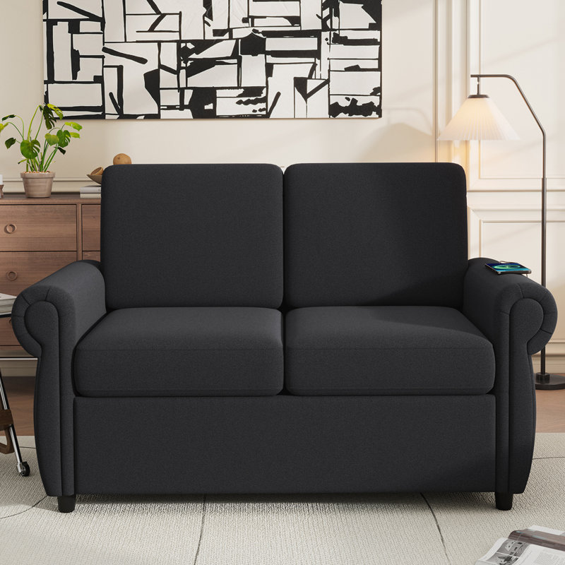 Canapé-lit 57,9 po avec matelas à mémoire de forme simple et deux ports USB, Noir