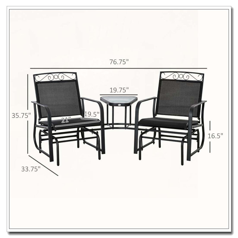 Fauteuils coulissants 2 places avec table basse Outsunny