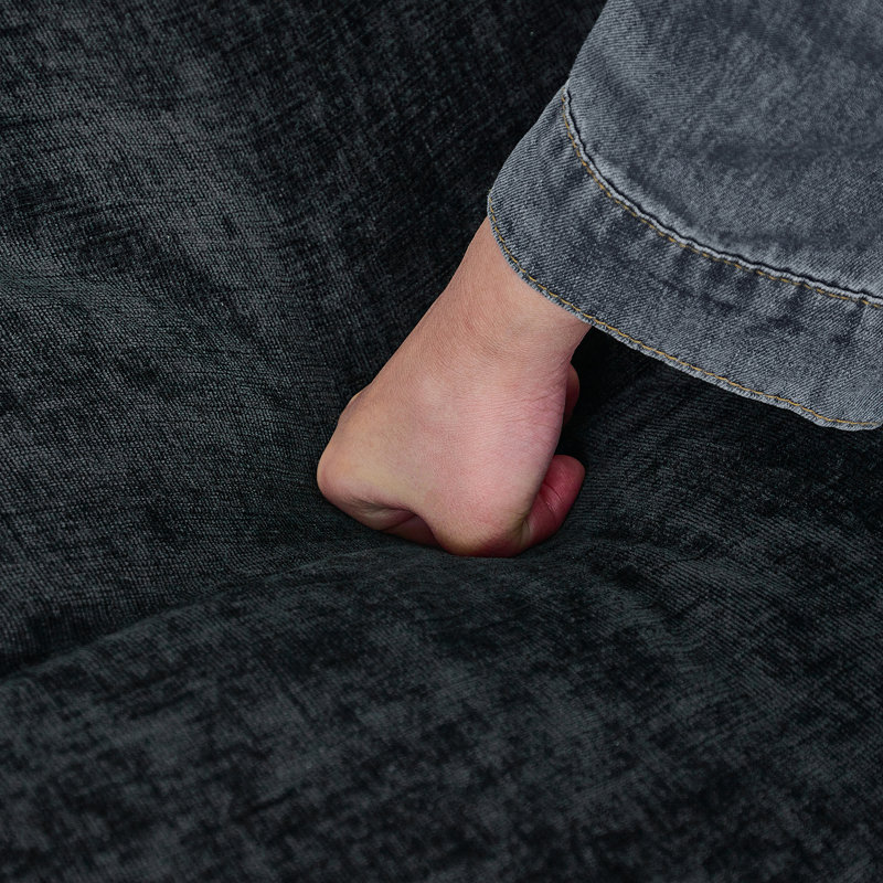 Canapé modulaire en U avec 2 repose-pieds et coussin moelleux, Chenille noir