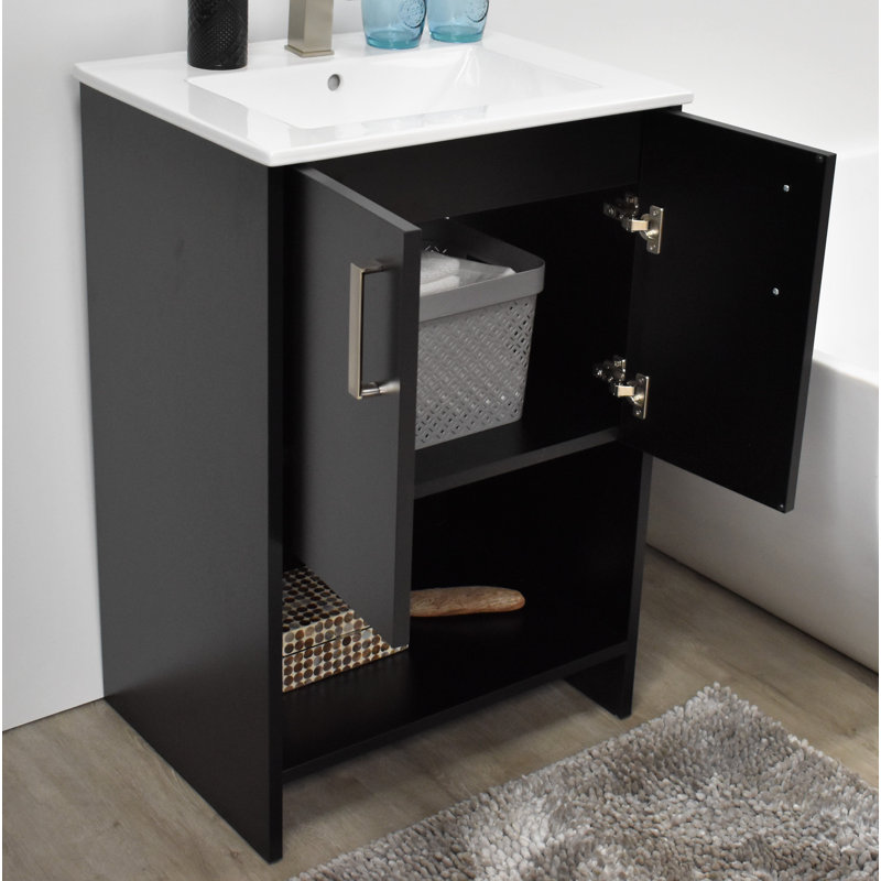24'' Single Bathroom Vanity with Ceramic Top, Black