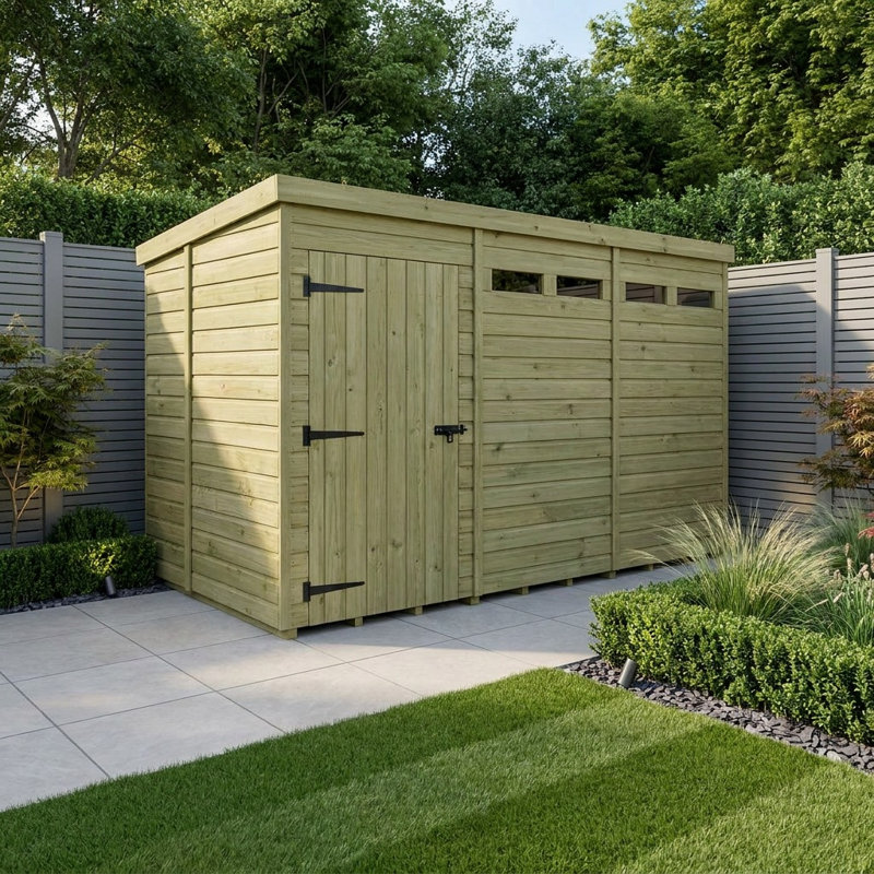 Total Sheds 12ft x 5ft Security Pent Shed - Heavy-Duty Hasp Staple Anti-Tamper - Pressure Treated Timber - UK Manufactured