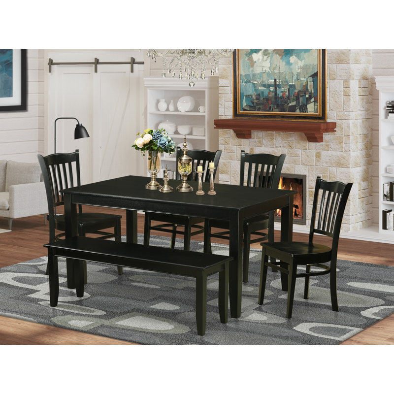 Ensemble de table de salle à manger 6 pièces comprenant une table de cuisine rectangulaire et 4 chaises de salle à manger avec banc, noir