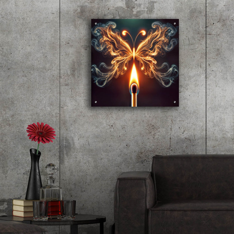 «Butterfly Fire» par Rey Klimt, art mural en verre acrylique, H 24 po x l 24 po x P 0,2 po