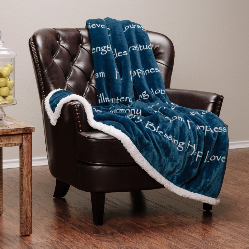 Blue Reversible Sherpa and Faux Fur Throw Blanket